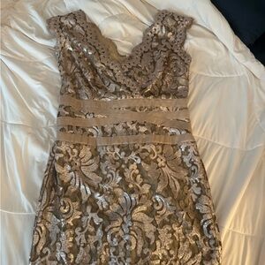 Tadashi Shoji Metallic Lace Midi Dress